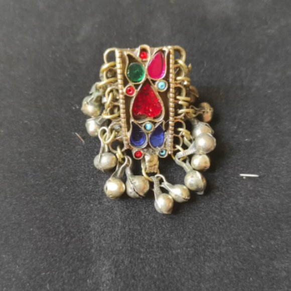 Afghan Multicolor Glass Stones Kuchi Ring, Afghan Statement Ring With Beads, - Picture 5 of 10